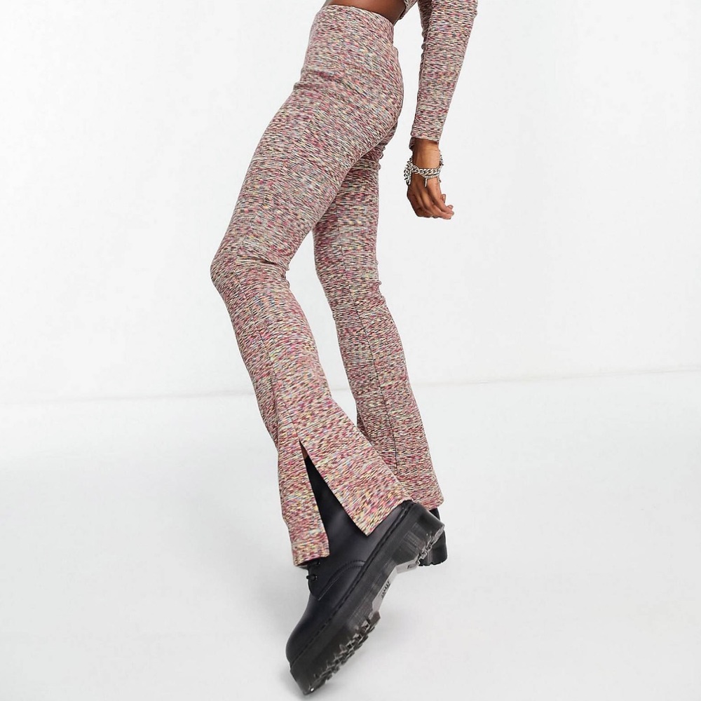 Space Dye Flared Pants With Split Hem - image 1